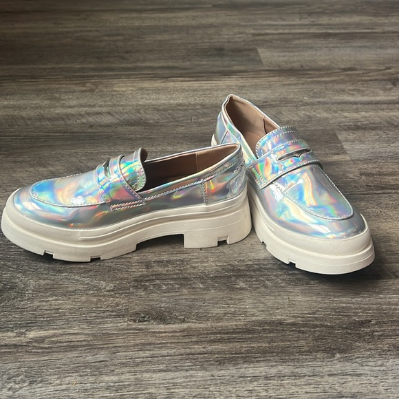 Madden Girl Platforms Lawerence Iridescent Steve Madden Chunky Block Heel Sz 3 % - Picture 4 of 8